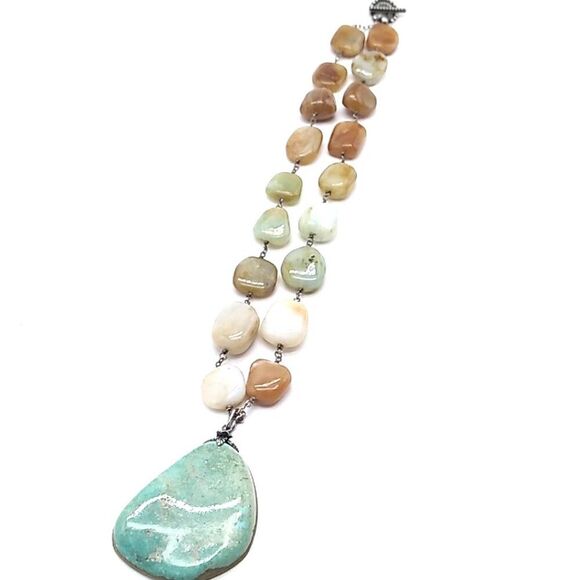Artisan Tumbled Amazonite Square Beads on Wire Choker Necklace - Picture 6 of 16